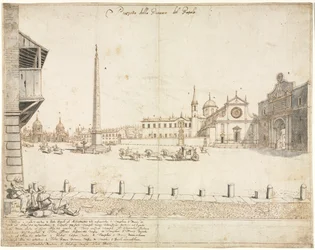 Dix-huit vues de Rome : La Piazza del Popolo (recto)