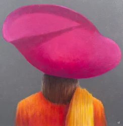 Chapeau magenta, veste safran, 2014