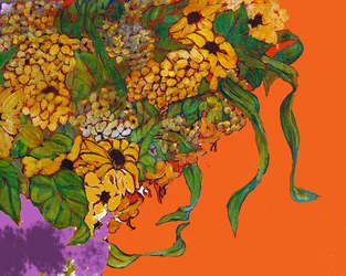 Fleurs dans mon vase, 2014 (mixte, acrylique, encre, huile)