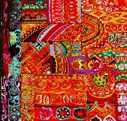 Broderie indienne, 2017 (toile colorée,détaillée,ethnique,sree,florale, Inde)