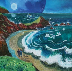 Promeneurs à Hartland Bay, 2019 (acrylique sur papier)