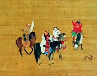 Kubilaï Khan (1214-94) chassant, dynastie Yuan (détail)