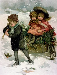 Récolte de houx, carte victorienne