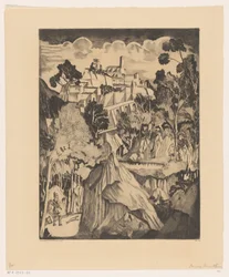 Paysage de collines avec chasseur