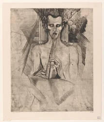 Homme nu jouant de la flûte