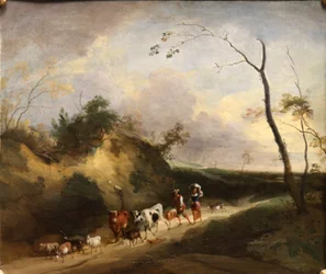 Paysage avec figures et animaux.