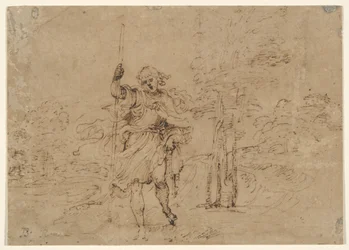 Saint Christophe (ou Saint Roch ?) dans un paysage