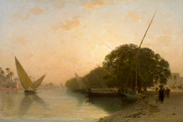 French: Canal de Mahmoudieh à Alexandrie le soir, Égypte