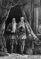 Dessin de Léon Benett, du livre de Jules Verne « Les 500 millions de la Bégum » - édition Hetzel/Voyages Extraordinaires 1879. Apparition d