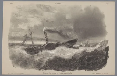 Bateau à vapeur à aubes dans la tempête
