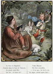 Illustration de Lorenz Frolich (1820-1908) pour la chanson populaire "Le Bon Roi Dagobert". Édition J. Hetzel. Vers 1880.