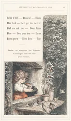 Berthe, Bonté, Puits, Barbet, Bergeronnette, Balsamine, Bouleau, Bec, Becqueter, Bras, Bouquet, Bonbon, Bas, page 15 - Alphabet par Mademoiselle Lili, par L. Froelich et par un père (Hetzel lui-même). Bibliothèque & Magasin d