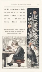 Denis, Devoir, Doigt, Dictionnaire, Dicter, Dahlia, Daim, Sommet, Dinde, Dimanche, Dessin, Dîner, Dessert, page 17 - Alphabet par Mademoiselle Lili, par L. Froelich et par un père (Hetzel lui-même). Bibliothèque & Magasin d