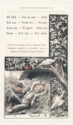 Félix, Coucher, Foin, Faisan, Feuilles, Faner, Belettes, Figues, Fraises, Fruits, Ferme, Fermier, page 19 - Alphabet par Mademoiselle Lili, par L. Froelich et par un père (Hetzel lui-même). Bibliothèque & Magasin d