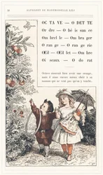 Octave, Odette, Ordre, Obéissance, Parapluie, Ombre, Orange, Orangerie, Œil, Œillet, Ombre, Oiseaux, Odeur, page 28 - Alphabet de Mademoiselle Lili, par L. Froelich et par un papa (Hetzel lui-même). Bibliothèque & Magasin d