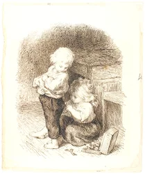 Petite fille réparant le pantalon d