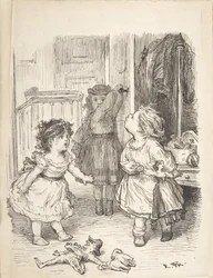 Trois petites filles dans une pièce se disputant et crachant