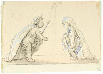 Vignette avec deux enfants déguisés en roi et jeune mariée