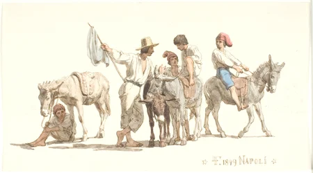 Italiens chevauchant des ânes