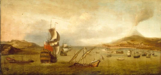 Escadre britannique et galères levantines en mer