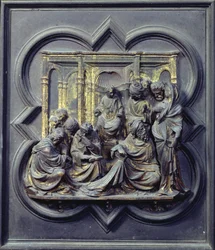 Le Christ parmi les docteurs, quatrième panneau des portes nord du baptistère de San Giovanni, 1403-24