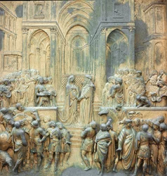 Le roi Salomon reçoit la reine de Saba au Temple Bas-Relief de Lorenzo Ghiberti (1378-1455) 1424-1452 Florence, Porte du Paradis du Baptistère