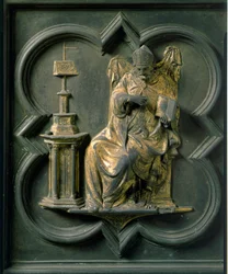 Porte Nord (dite Porte de la Croix), détail extérieur : Saint Augustin