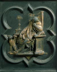 Porte Nord (appelée Porte de la Croix, au Nord), détail extérieur : Saint Jean l