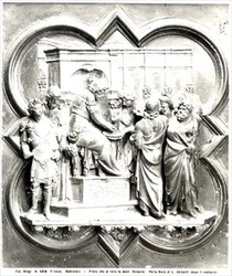 Ponce Pilate se lavant les mains, relief des portes du baptistère, vers 1403 (bronze doré)