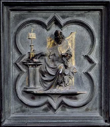 Saint Ambroise, panneau E des portes nord du baptistère de San Giovanni, 1403-24