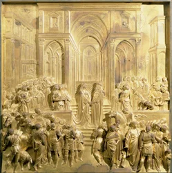 La Rencontre du roi Salomon et de la reine de Saba, panneau original des portes Est du Baptistère