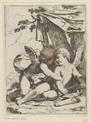 Deux putti sous une tente