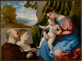 Madone et enfant avec deux donateurs
