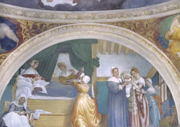 Nativité de la Vierge, lunette de la Chapelle Lotto, 1525