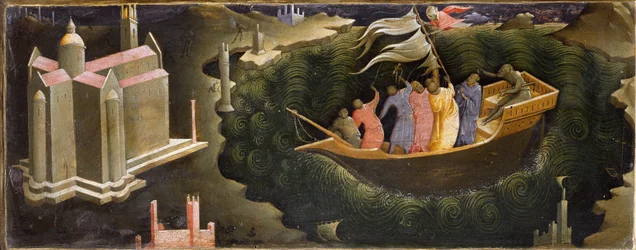 Représentation de Saint Nicolas calmant la tempête. Nicolas de Myre (ou Nicolas de Bari) sauvant un bateau du naufrage. Peinture sur bois de Lorenzo Monaco (vers 1370-vers 1423/1424) Florence, Galleria dell