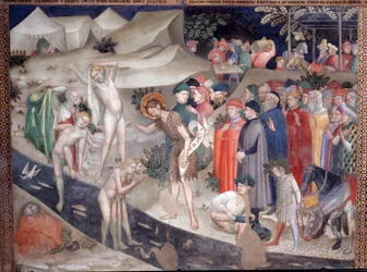 Saint Jean-Baptiste baptisant les néophytes sur la rive du Jourdain, fresque par Lorenzo