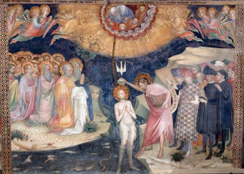 Saint Jean-Baptiste baptisant Jésus, avec une représentation de la Sainte Trinité