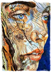 Portrait sur bois craquelé