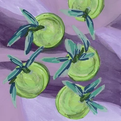 Fruit vert sur fond violet