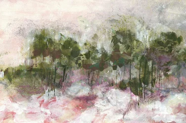 Forêt rose brumeuse