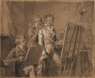 Trois jeunes artistes dans un atelier