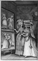 Illustration de Louis Binet (1744-1800) pour le livre de Nicolas Edme Restif de La Bretonne « Les Parisiennes », ou XL caractères généraux pris dans les mœurs actuelles, propres à servir à l