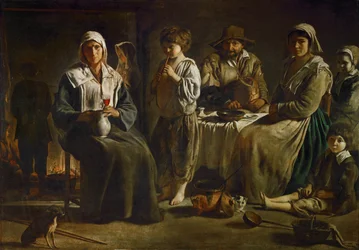 Famille de paysans dans un interieur …