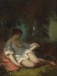 Lectrice dans un paysage de parc