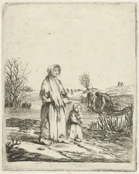 Mendiante avec enfant près d