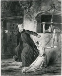 Sachette, Esmeralda et Claude Frollo, illustration pour « Notre-Dame de Paris » de Victor Hugo (1802-85), 1831