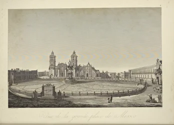 Vue de la place principale, Mexique, illustration de 