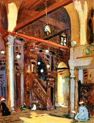 Intérieur de la mosquée al-Muayyad, Le Caire, Égypte, 1928
