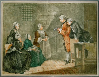 La malheureuse famille Calas - La veuve et les enfants Calas écoutent à la Conciergerie-prison l