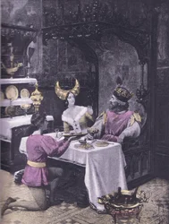 Le dîner des poules, illustration du Décaméron de Boccace publiée par la Navarre Society dans les années 1930